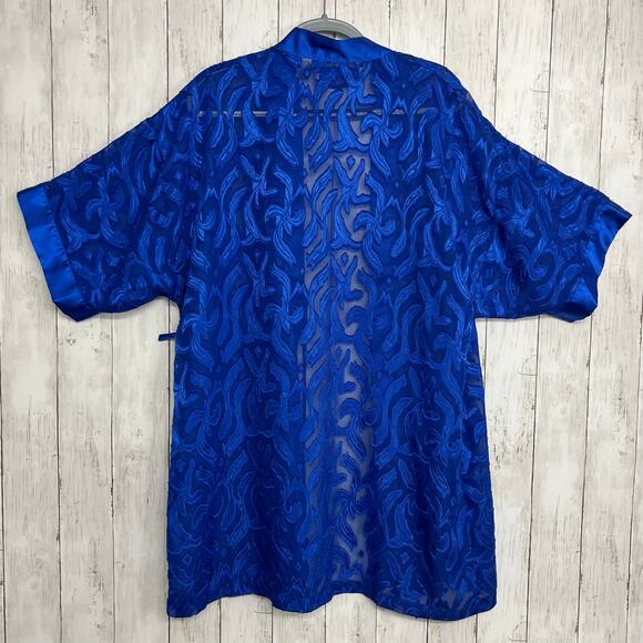 Vintage Contessa Di Roma Blue Sheer Short Sleeve Tie Close Robe Kimono Medium - Picture 2 of 8